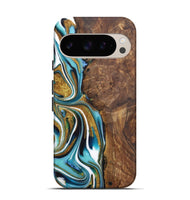 Pixel 9 Wood Live Edge Phone Case - Martha (Teal & Gold, 724273)