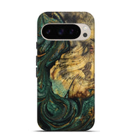 Pixel 9 Pro Wood Live Edge Phone Case - Shana (Teal & Gold, 724275)