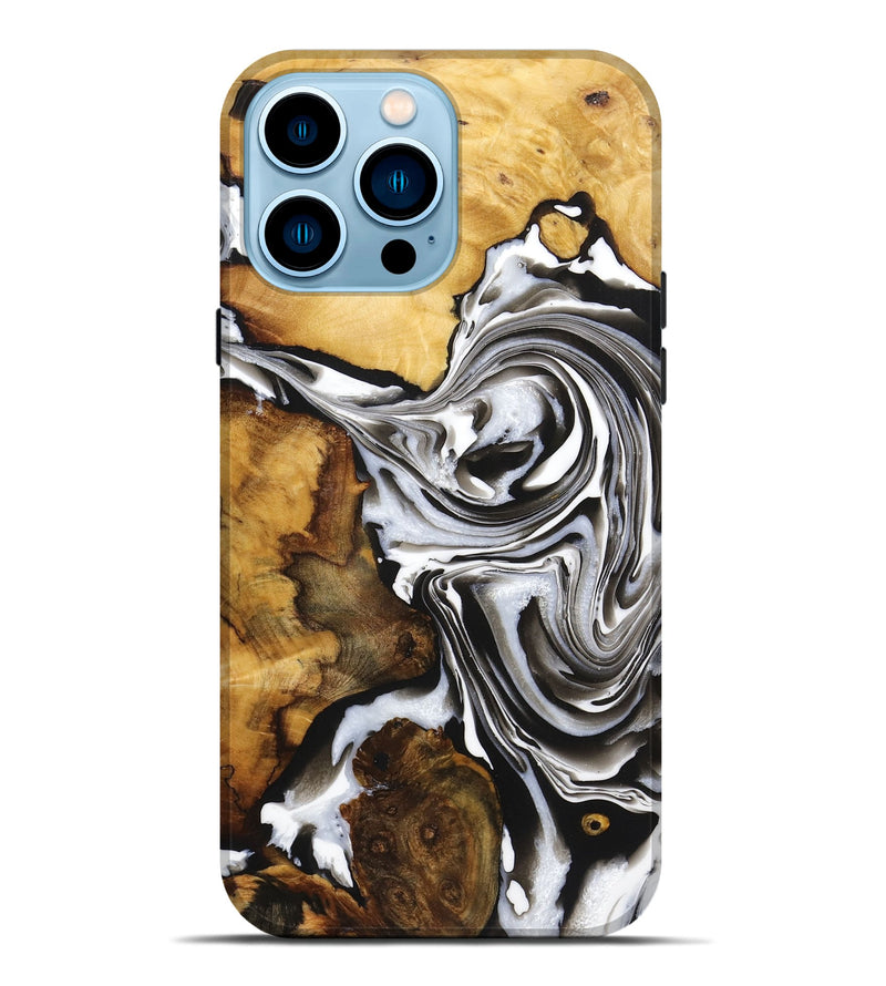 iPhone 14 Pro Max Wood Live Edge Phone Case - Nadine (Black & White, 724276)