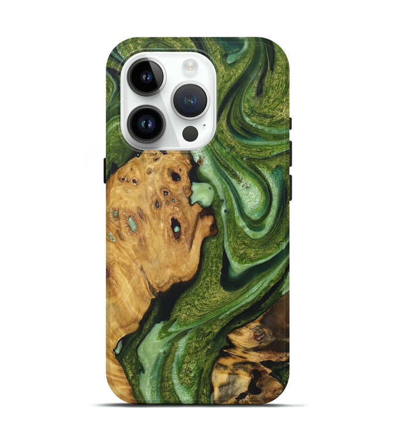 iPhone 15 Pro Wood Live Edge Phone Case - Audrina (Green, 724679)