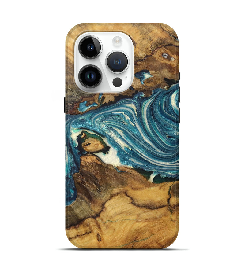 iPhone 15 Pro Wood Live Edge Phone Case - Skyler (Blue, 724681)