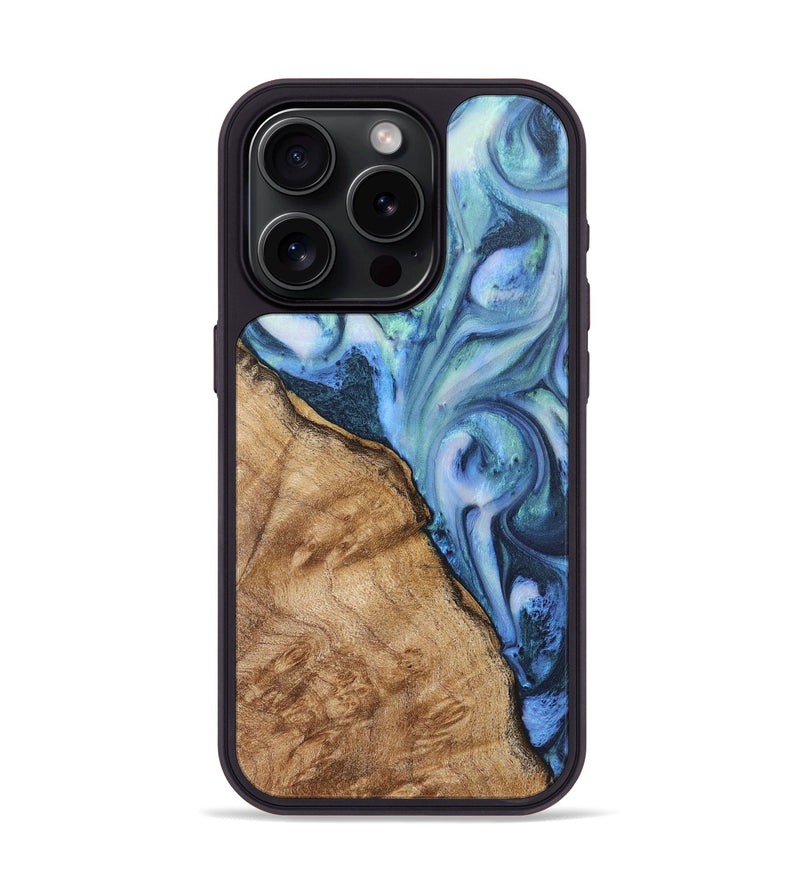 iPhone 15 Pro Wood Phone Case - Tabatha (Blue, 724748)