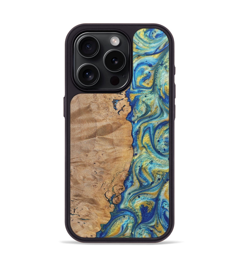 iPhone 15 Pro Wood Phone Case - Jesse (Teal & Gold, 724776)