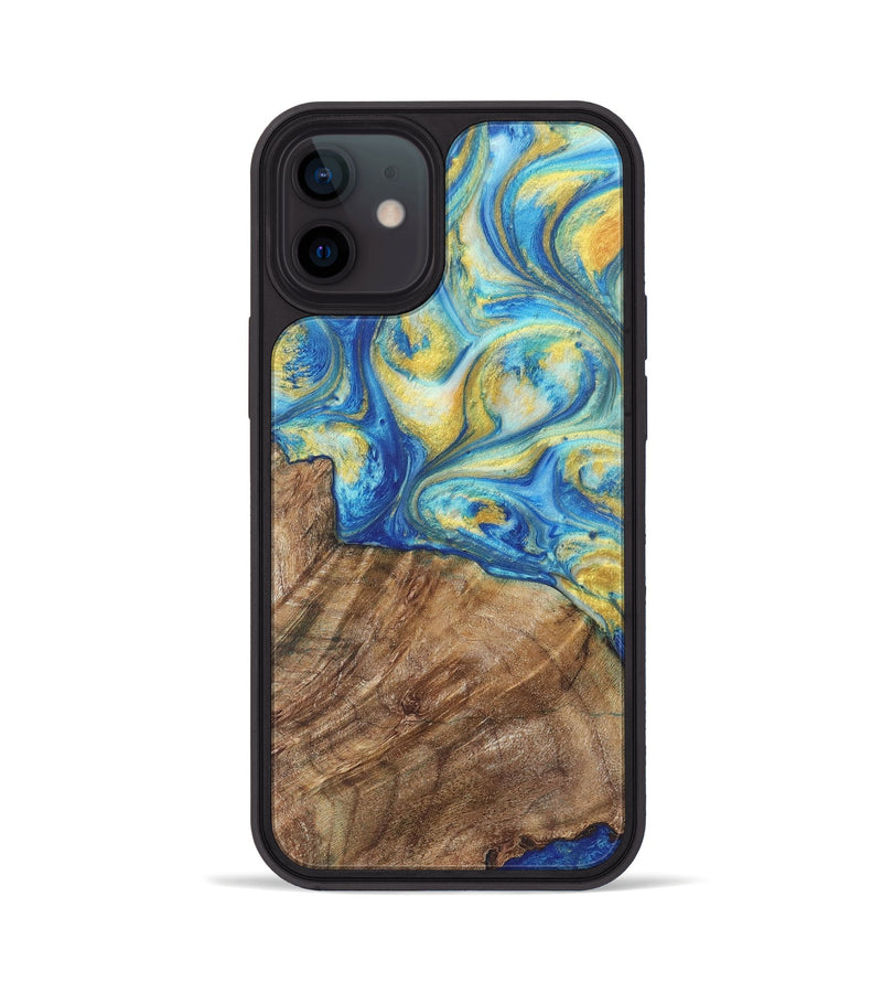 iPhone 12 Wood Phone Case - Francine (Teal & Gold, 724777)