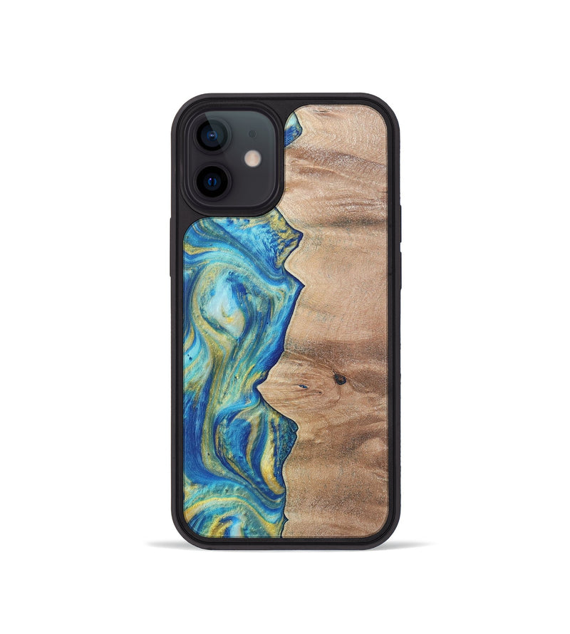 iPhone 12 mini Wood Phone Case - Presley (Teal & Gold, 724778)