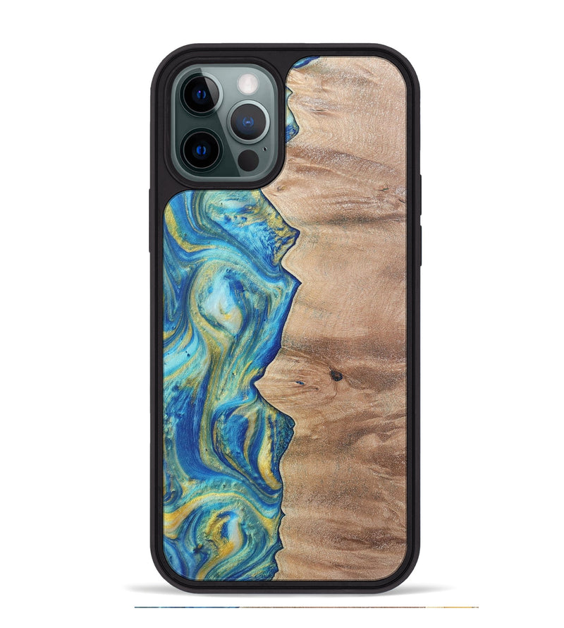 iPhone 12 Pro Max Wood Phone Case - Presley (Teal & Gold, 724778)