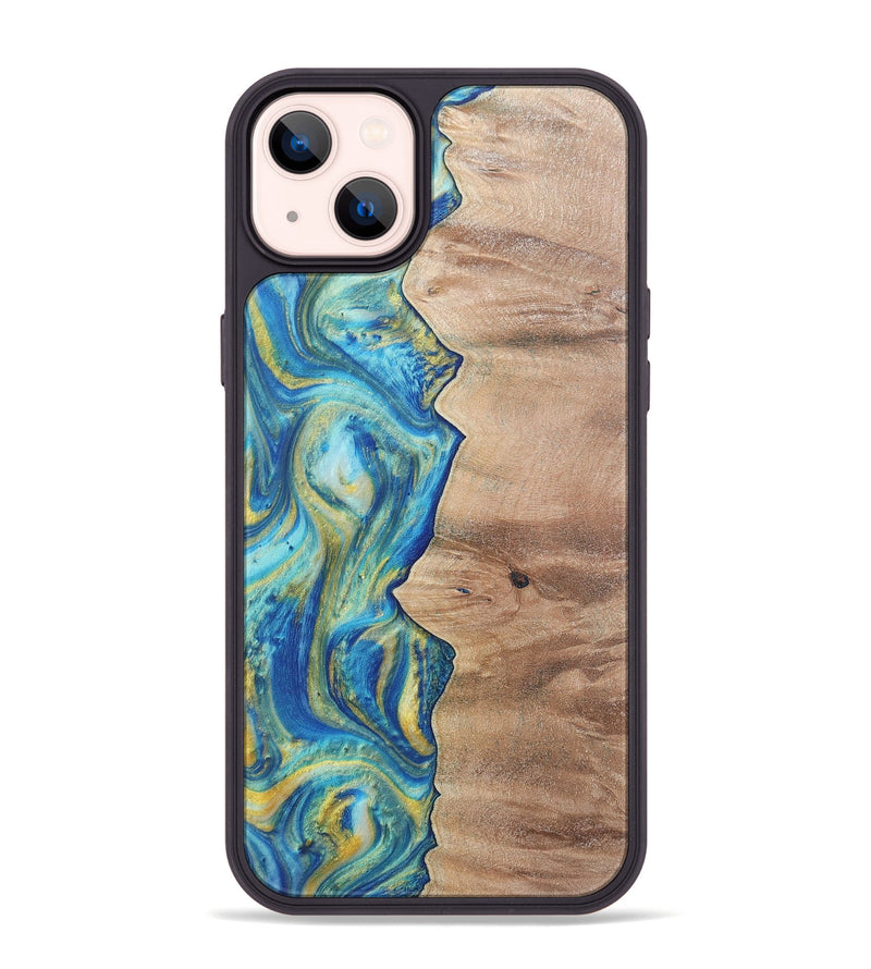 iPhone 14 Plus Wood Phone Case - Presley (Teal & Gold, 724778)