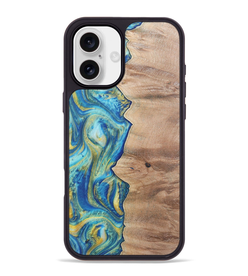 iPhone 16 Plus Wood Phone Case - Presley (Teal & Gold, 724778)