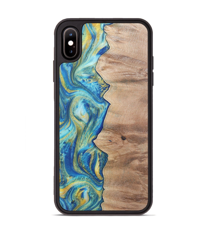 iPhone Xs Max Wood Phone Case - Presley (Teal & Gold, 724778)