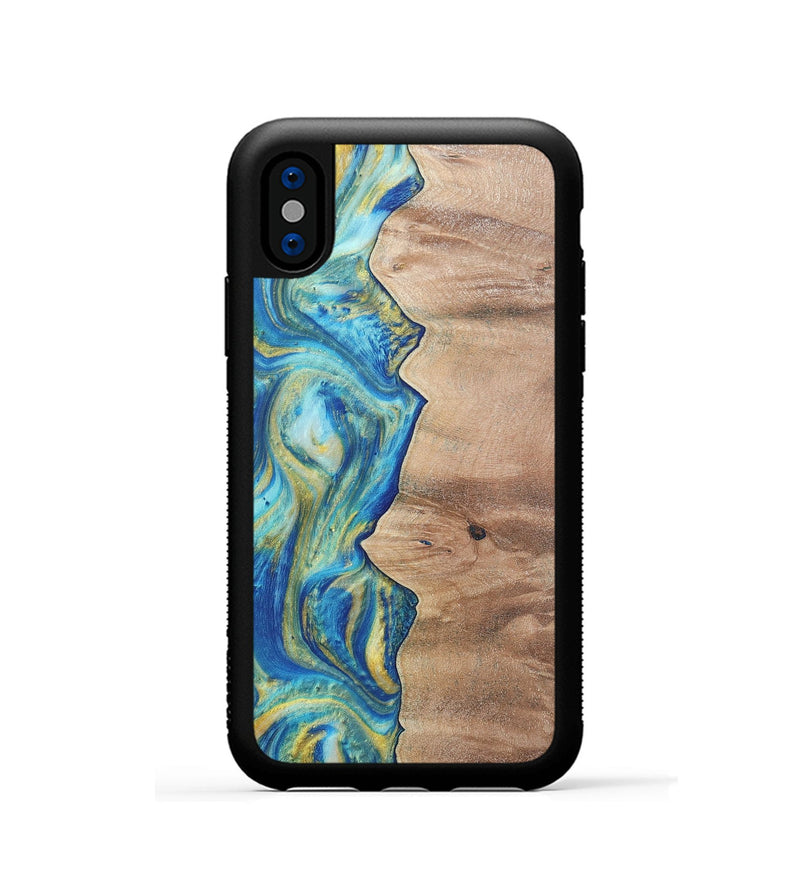 iPhone Xs Wood Phone Case - Presley (Teal & Gold, 724778)