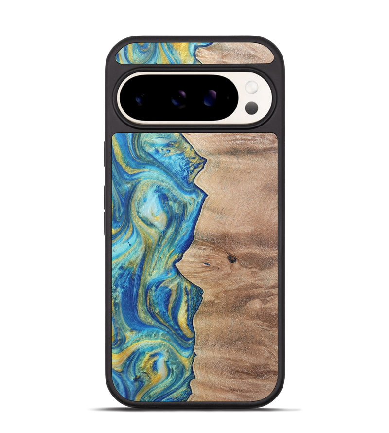 Pixel 9 Wood Phone Case - Presley (Teal & Gold, 724778)