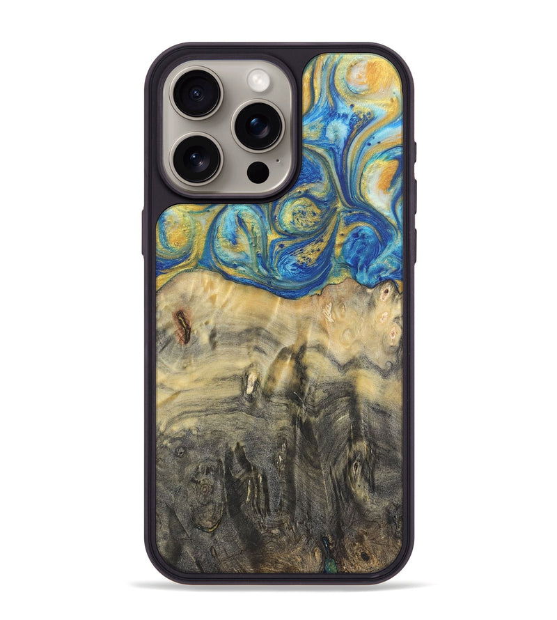 iPhone 15 Pro Max Wood Phone Case - Evangeline (Teal & Gold, 724779)