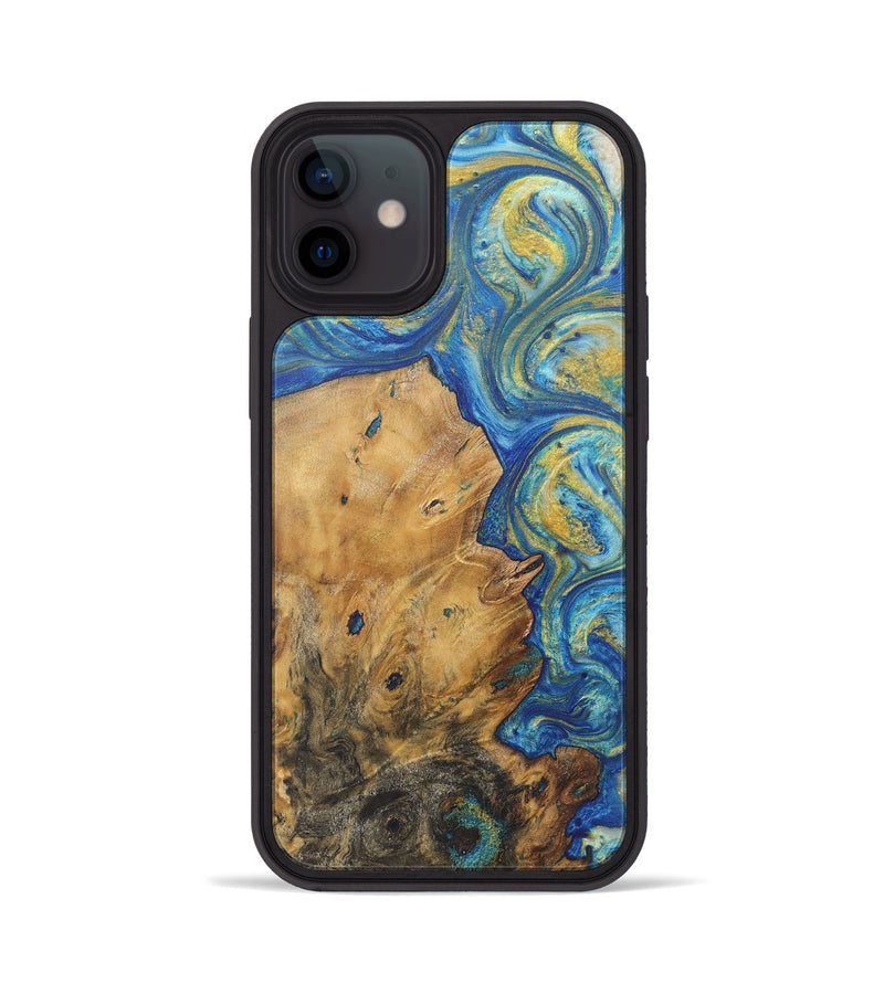 iPhone 12 Wood Phone Case - Alayna (Teal & Gold, 724781)