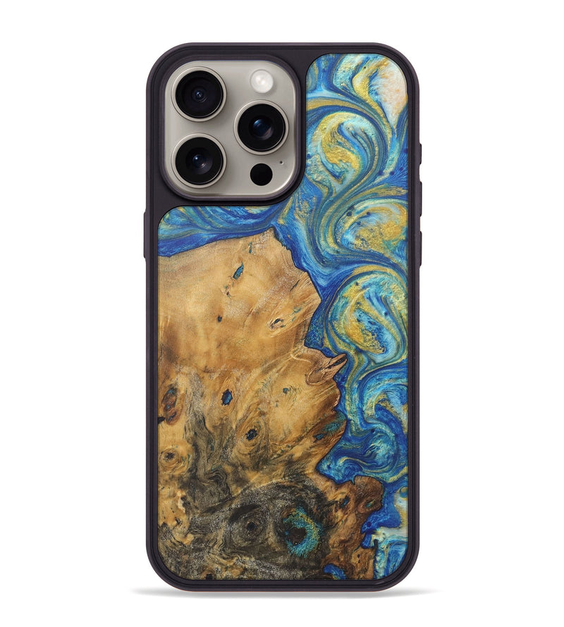 iPhone 15 Pro Max Wood Phone Case - Alayna (Teal & Gold, 724781)