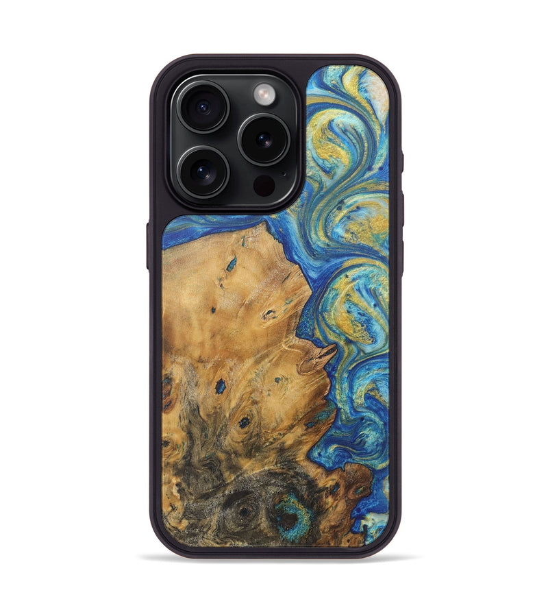 iPhone 15 Pro Wood Phone Case - Alayna (Teal & Gold, 724781)