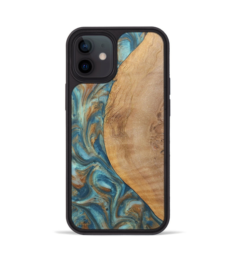 iPhone 12 Wood Phone Case - Laurie (Teal & Gold, 724782)