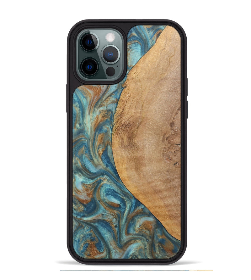 iPhone 12 Pro Max Wood Phone Case - Laurie (Teal & Gold, 724782)