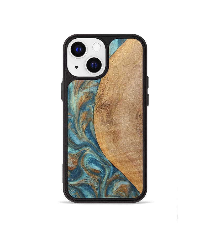 iPhone 13 mini Wood Phone Case - Laurie (Teal & Gold, 724782)