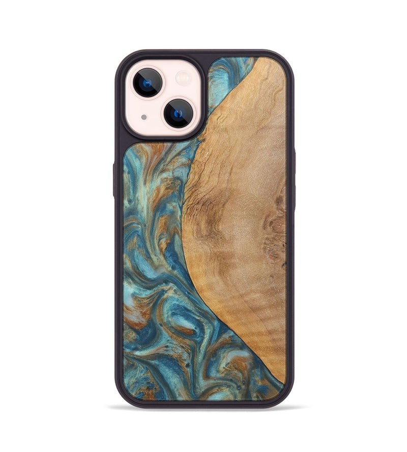 iPhone 14 Wood Phone Case - Laurie (Teal & Gold, 724782)