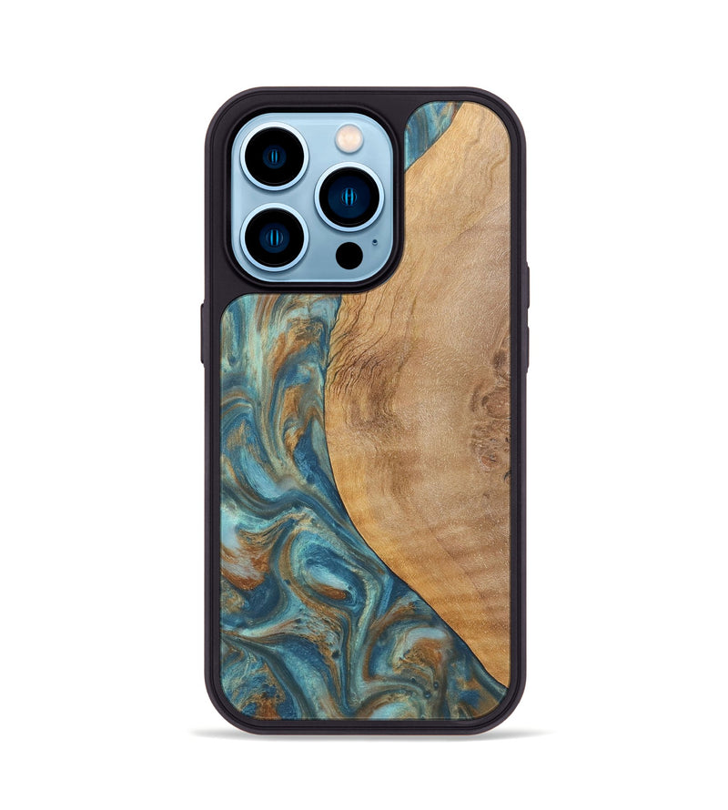 iPhone 14 Pro Wood Phone Case - Laurie (Teal & Gold, 724782)