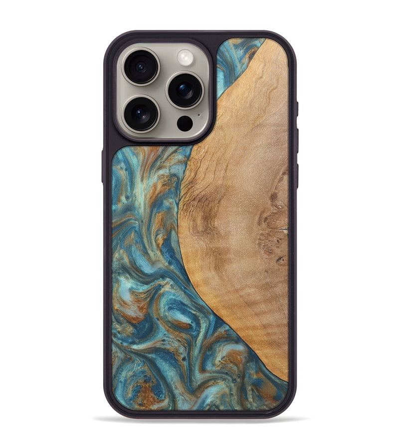 iPhone 15 Pro Max Wood Phone Case - Laurie (Teal & Gold, 724782)