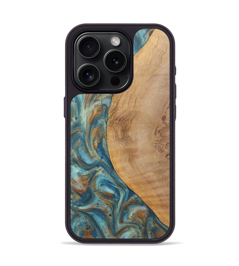 iPhone 15 Pro Wood Phone Case - Laurie (Teal & Gold, 724782)