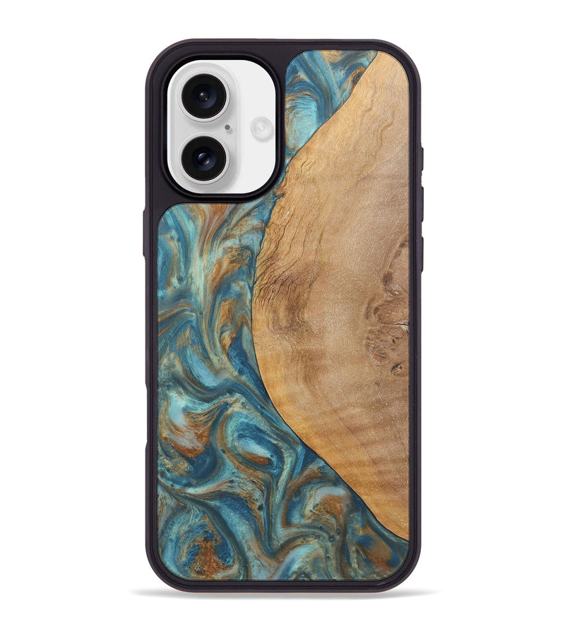 iPhone 16 Plus Wood Phone Case - Laurie (Teal & Gold, 724782)