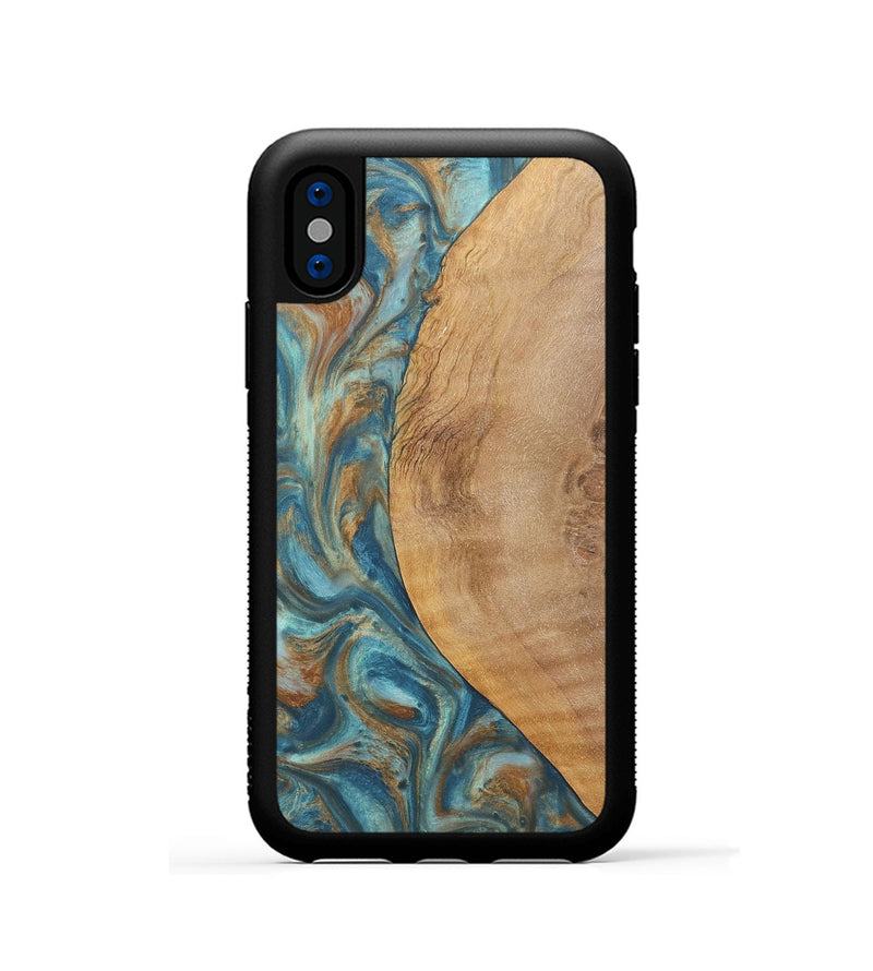 iPhone Xs Wood Phone Case - Laurie (Teal & Gold, 724782)