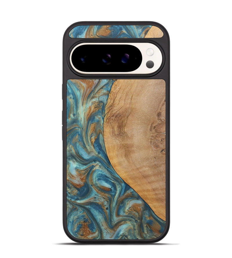 Pixel 9 Wood Phone Case - Laurie (Teal & Gold, 724782)