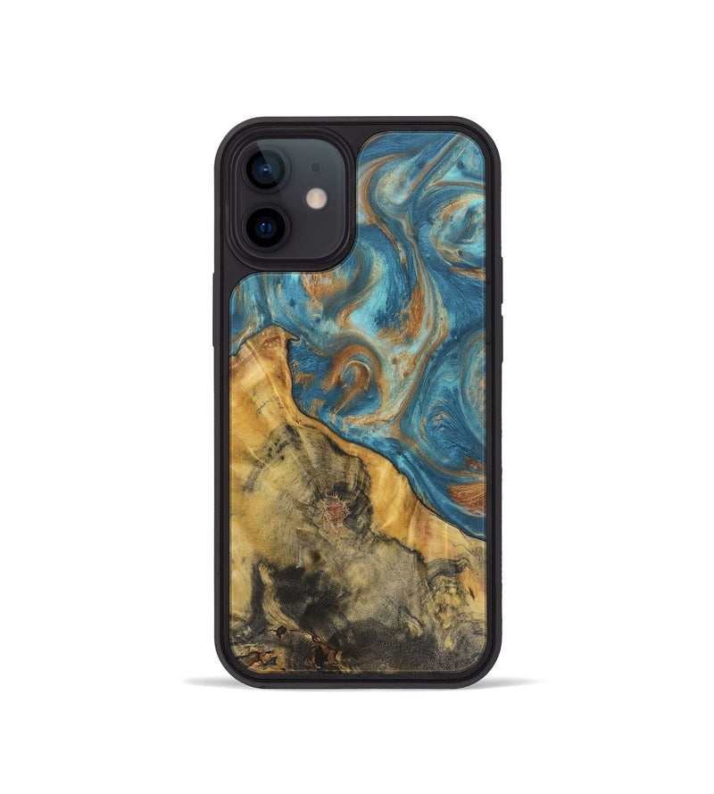 iPhone 12 mini Wood Phone Case - Candace (Teal & Gold, 724783)