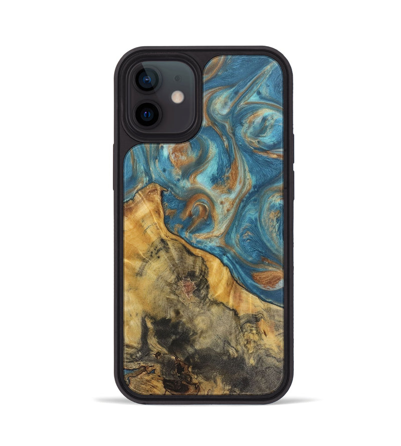 iPhone 12 Wood Phone Case - Candace (Teal & Gold, 724783)