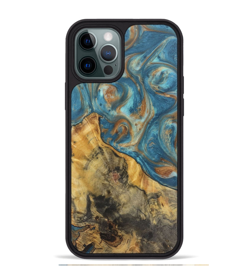 iPhone 12 Pro Max Wood Phone Case - Candace (Teal & Gold, 724783)