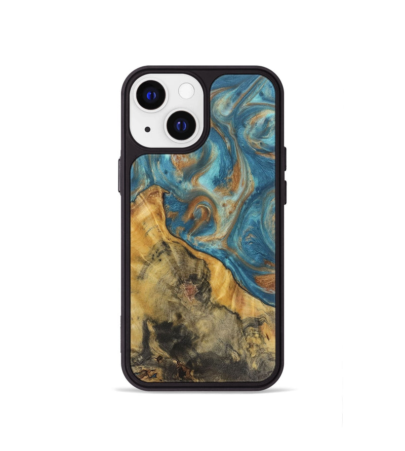 iPhone 13 mini Wood Phone Case - Candace (Teal & Gold, 724783)