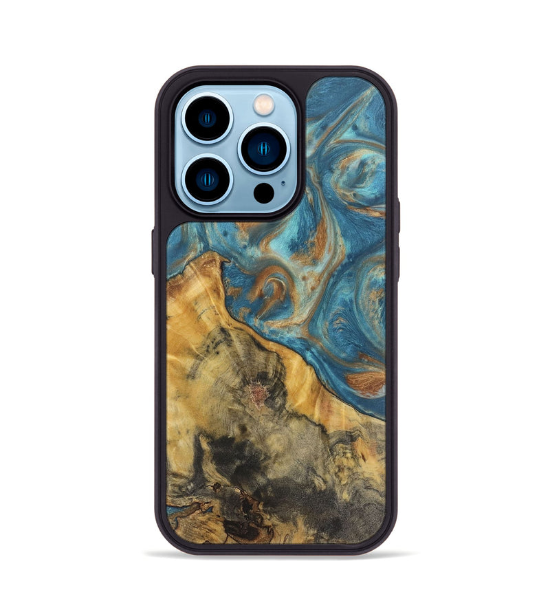 iPhone 14 Pro Wood Phone Case - Candace (Teal & Gold, 724783)