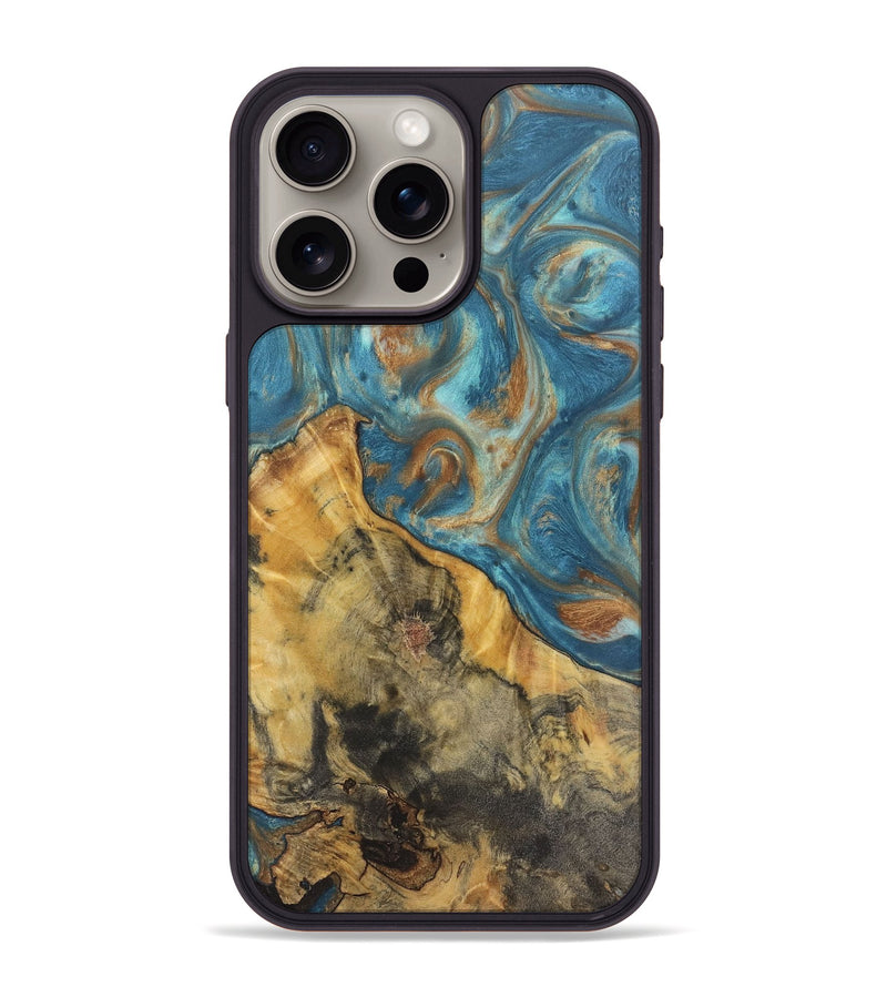 iPhone 15 Pro Max Wood Phone Case - Candace (Teal & Gold, 724783)