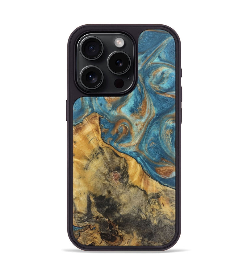 iPhone 15 Pro Wood Phone Case - Candace (Teal & Gold, 724783)