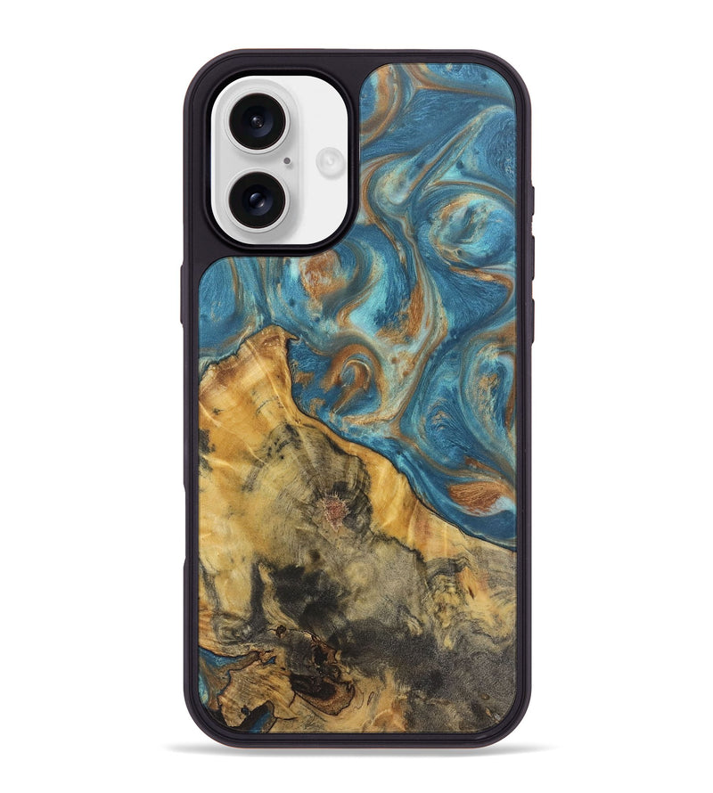 iPhone 16 Plus Wood Phone Case - Candace (Teal & Gold, 724783)