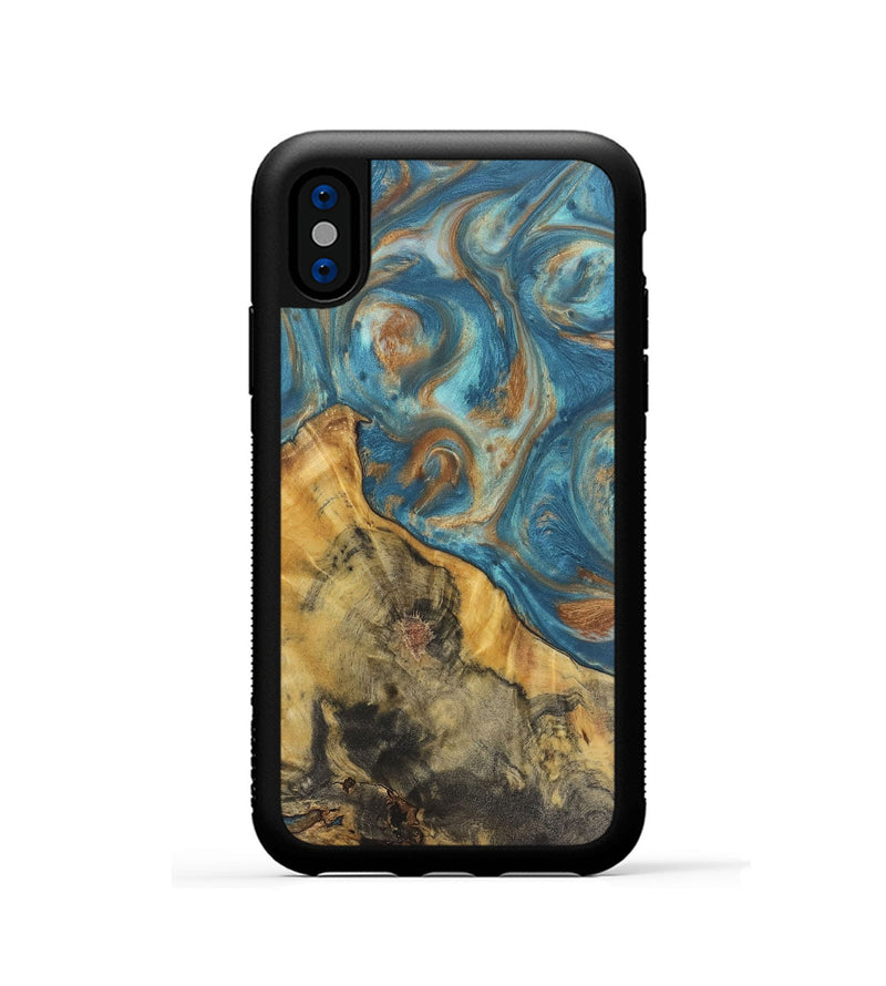 iPhone Xs Wood Phone Case - Candace (Teal & Gold, 724783)