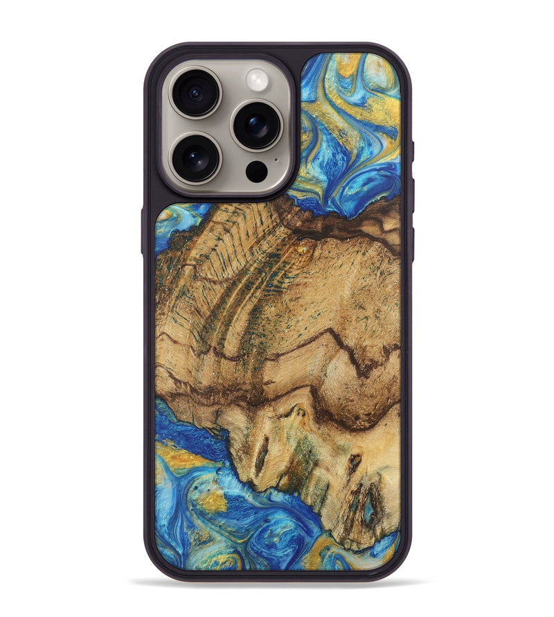 iPhone 15 Pro Max Wood Phone Case - Kendall (Teal & Gold, 724784)