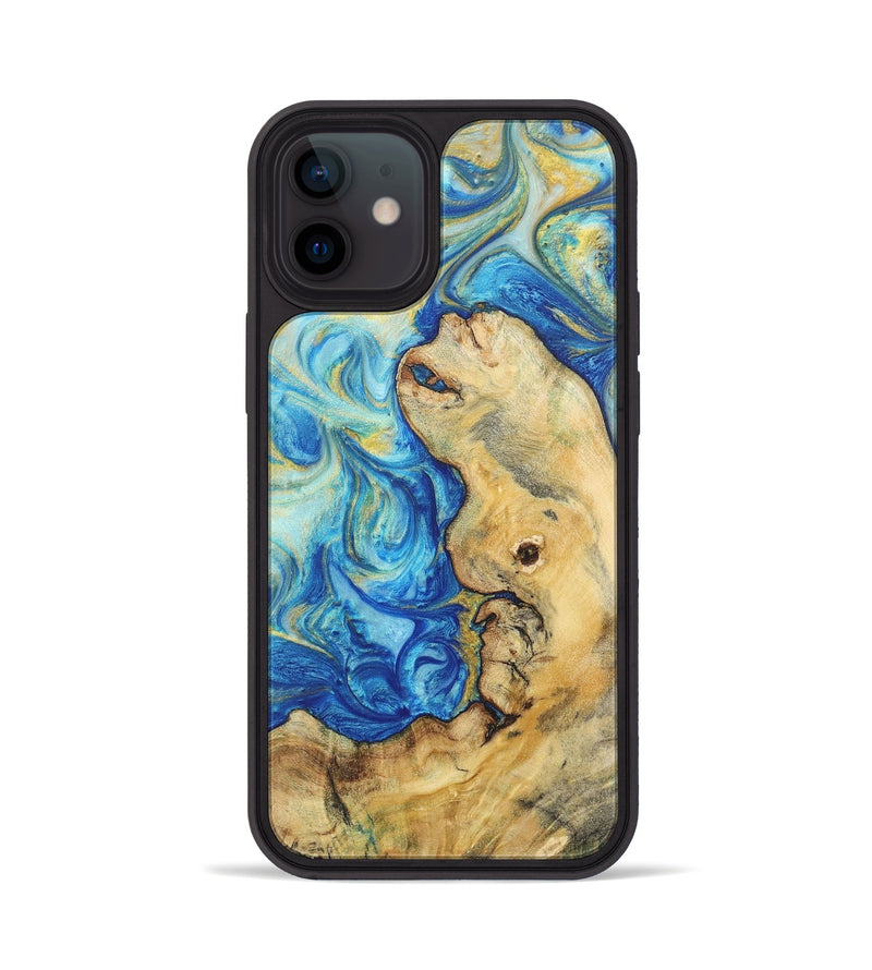 iPhone 12 Wood Phone Case - Alyssa (Teal & Gold, 724785)