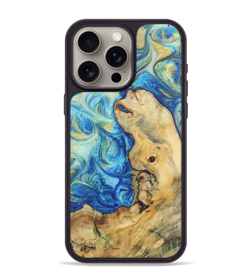 iPhone 15 Pro Max Wood Phone Case - Alyssa (Teal & Gold, 724785)