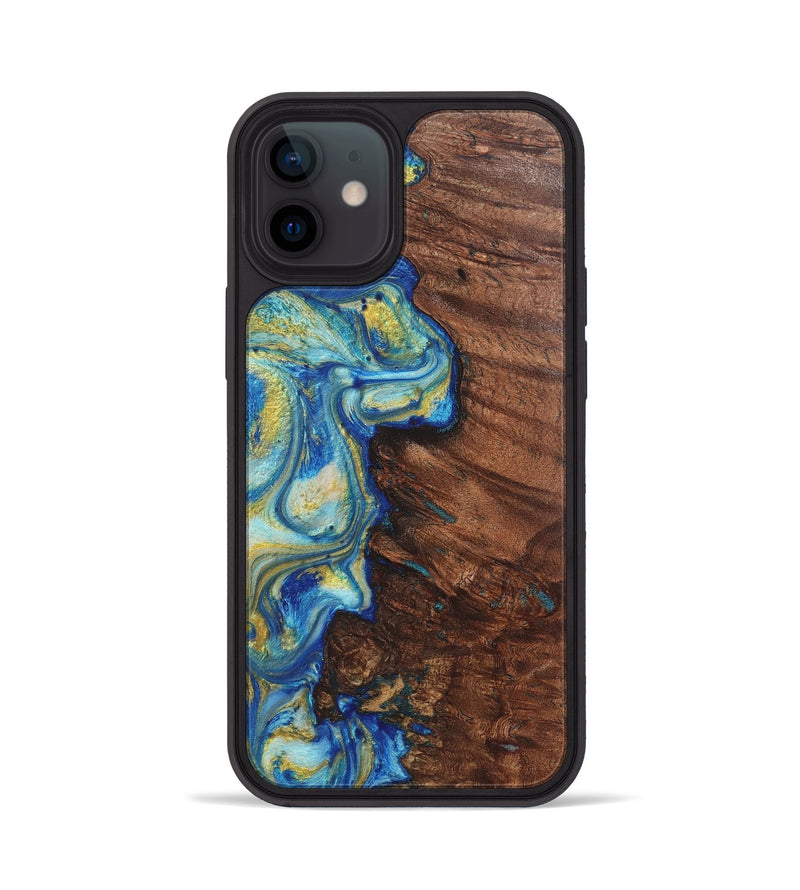 iPhone 12 Wood Phone Case - Cedric (Teal & Gold, 724786)