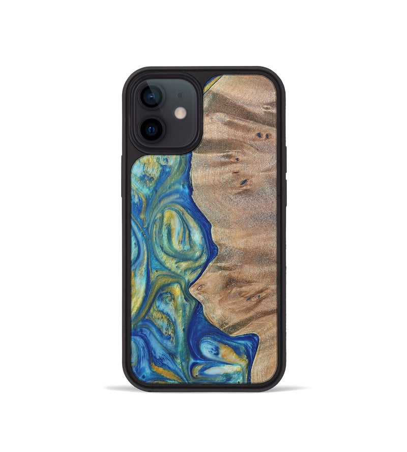 iPhone 12 mini Wood Phone Case - Niko (Teal & Gold, 724787)