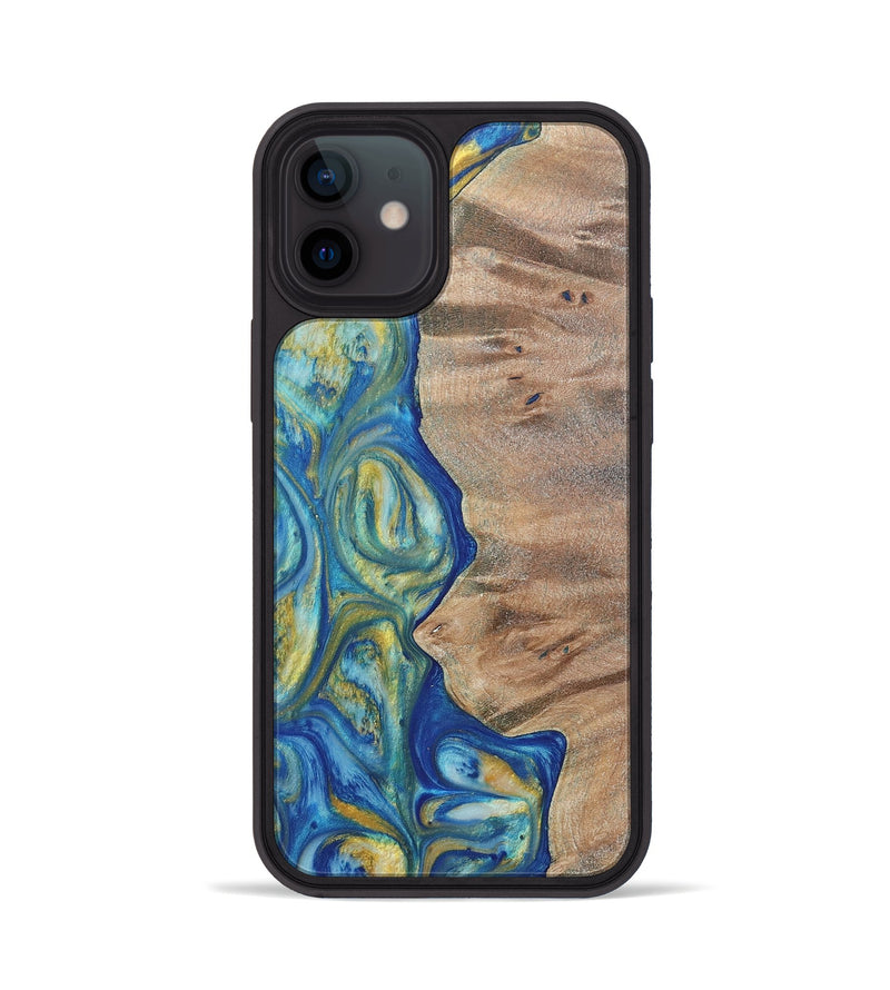 iPhone 12 Wood Phone Case - Niko (Teal & Gold, 724787)