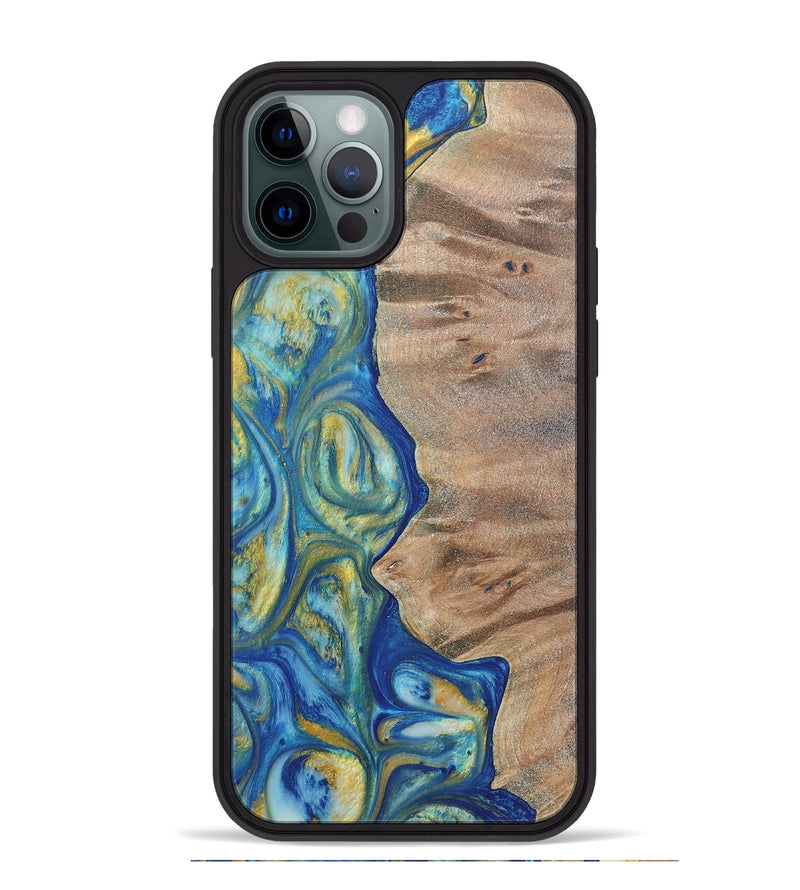 iPhone 12 Pro Max Wood Phone Case - Niko (Teal & Gold, 724787)