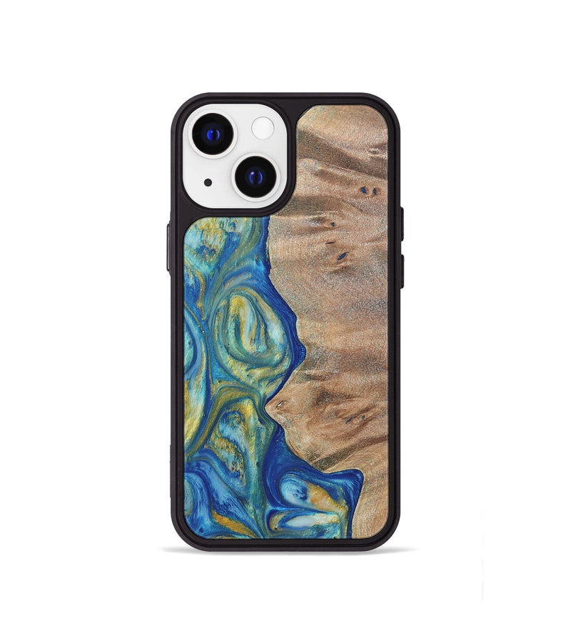 iPhone 13 mini Wood Phone Case - Niko (Teal & Gold, 724787)