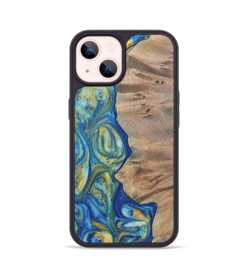 iPhone 14 Wood Phone Case - Niko (Teal & Gold, 724787)