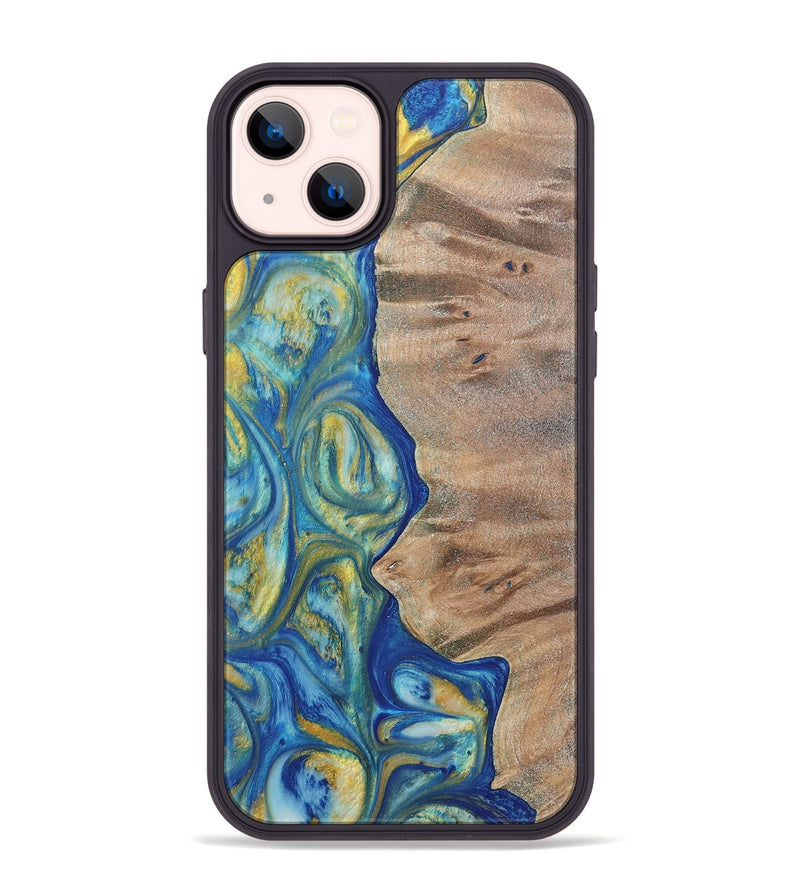 iPhone 14 Plus Wood Phone Case - Niko (Teal & Gold, 724787)