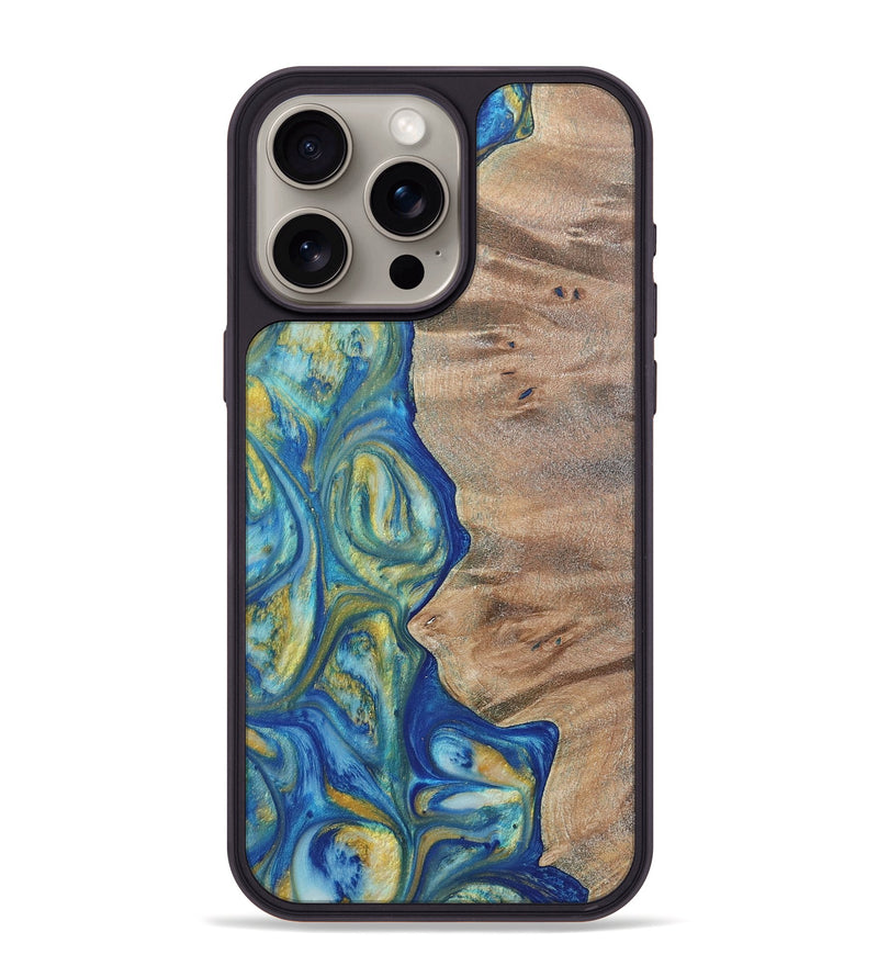 iPhone 15 Pro Max Wood Phone Case - Niko (Teal & Gold, 724787)