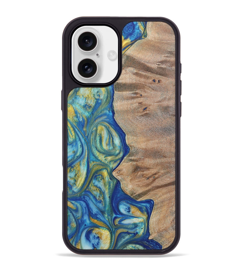 iPhone 16 Plus Wood Phone Case - Niko (Teal & Gold, 724787)